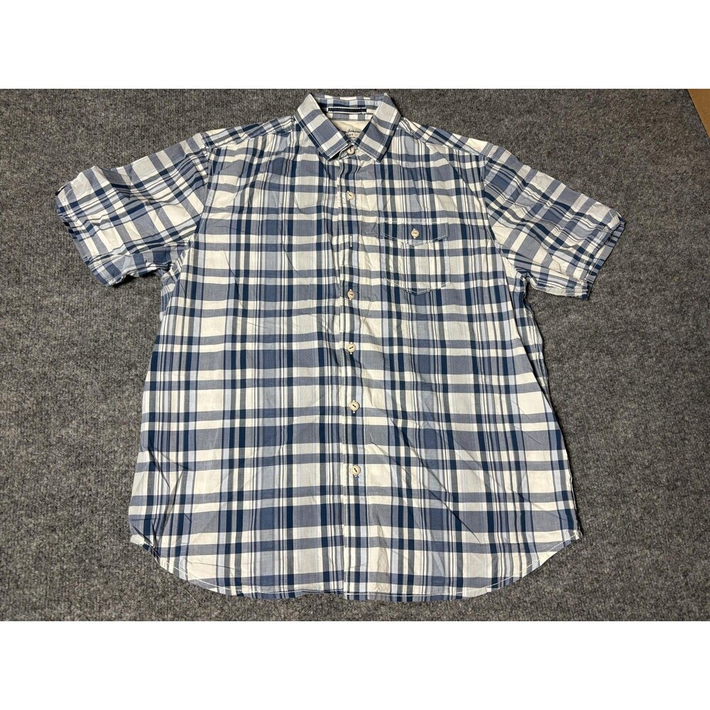 Tommy Bahama Shirt Mens S Blue Plaid Short Sleeve Cotton Linen Button-Down